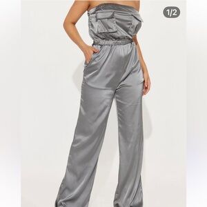 Elegant Gray Satin Women's Jumpsuit